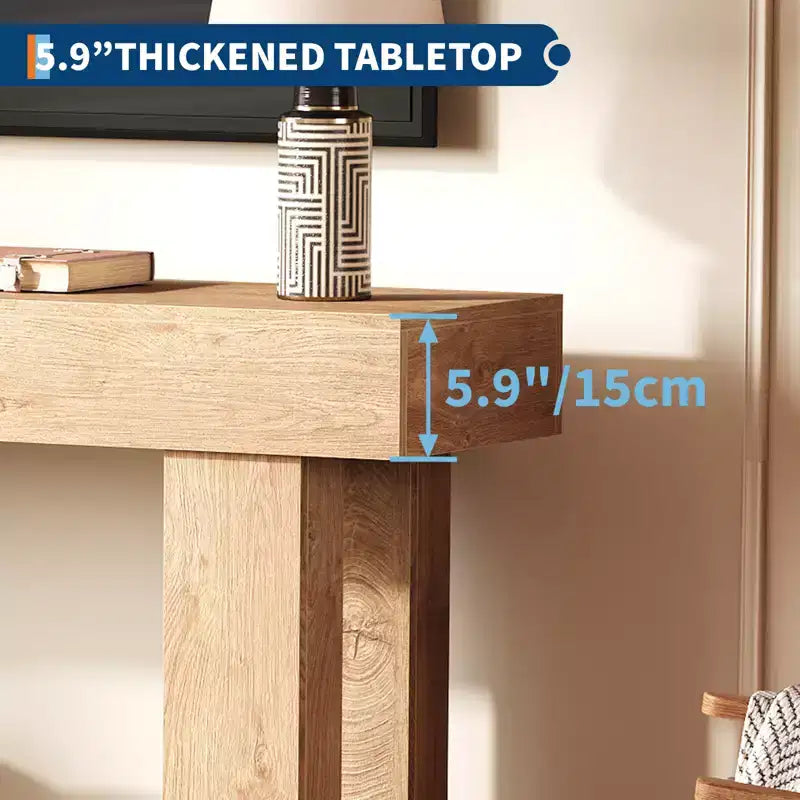 63 Long Wooden Narrow Couch Table Behind Sofa, Farmhouse Entryway Console for Living Room Bedroom Hallway Easy Assembly, Natural Wood