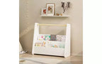Kids Front-Facing Bookshelf with Wooden Handle, 2-Tier Portable Toddler Bookcase, Children's Book Storage Organizer for Bedroom or Playroom