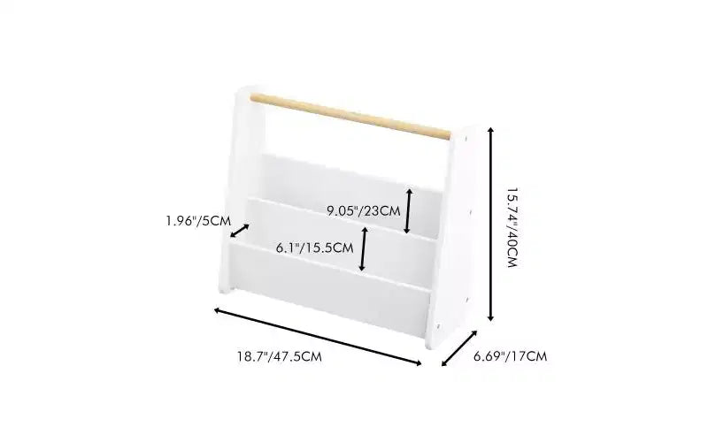 Étagère à livres frontale pour enfants avec poignée en bois, bibliothèque portable à 2 niveaux pour tout-petits, organisateur de rangement de livres pour chambre ou salle de jeux.