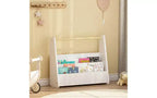 Étagère à livres frontale pour enfants avec poignée en bois, bibliothèque portable à 2 niveaux pour tout-petits, organisateur de rangement de livres pour chambre ou salle de jeux.