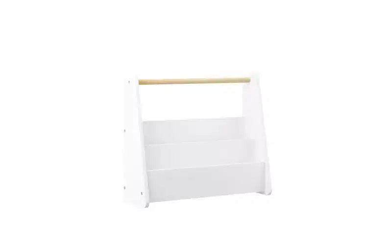 Étagère à livres frontale pour enfants avec poignée en bois, bibliothèque portable à 2 niveaux pour tout-petits, organisateur de rangement de livres pour chambre ou salle de jeux.