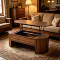 JVNOXK 47.2''Lift Top Coffee Table with Hidden Compartment, Partially Assembled Wooden Center Table, Oval Lift Tabletop for Home Living Room,Brown