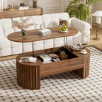 JVNOXK 47.2''Lift Top Coffee Table with Hidden Compartment, Partially Assembled Wooden Center Table, Oval Lift Tabletop for Home Living Room,Brown