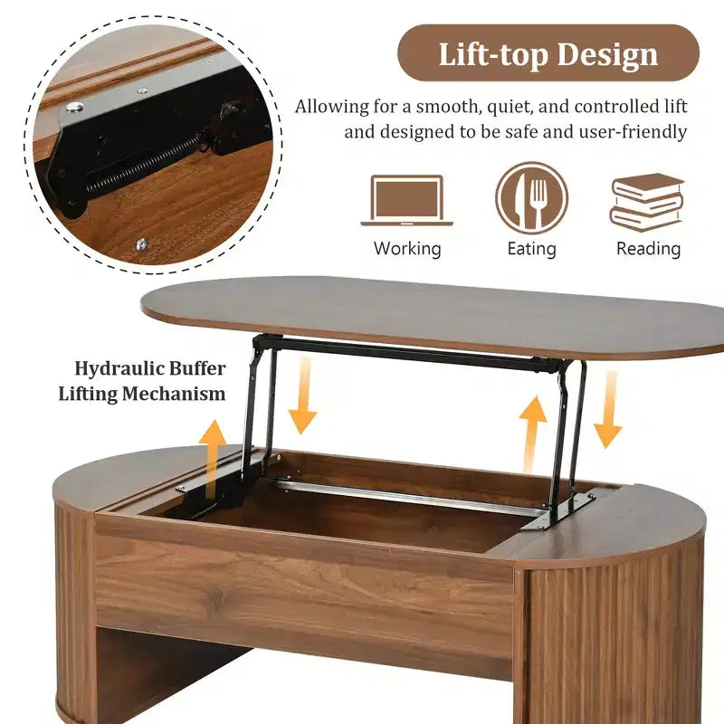 JVNOXK 47.2''Lift Top Coffee Table with Hidden Compartment, Partially Assembled Wooden Center Table, Oval Lift Tabletop for Home Living Room,Brown