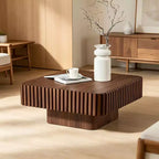 JVNOXK 31.5 Inch Modern Handcraft Drum Coffee Table Square Coffee Table for Living Room,with Sturdy MDF Pedesta,Walnut