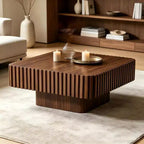JVNOXK 31.5 Inch Modern Handcraft Drum Coffee Table Square Coffee Table for Living Room,with Sturdy MDF Pedesta,Walnut