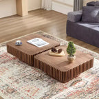 JVNOXK 31.5 Inch Modern Handcraft Drum Coffee Table Square Coffee Table for Living Room,with Sturdy MDF Pedesta,Walnut