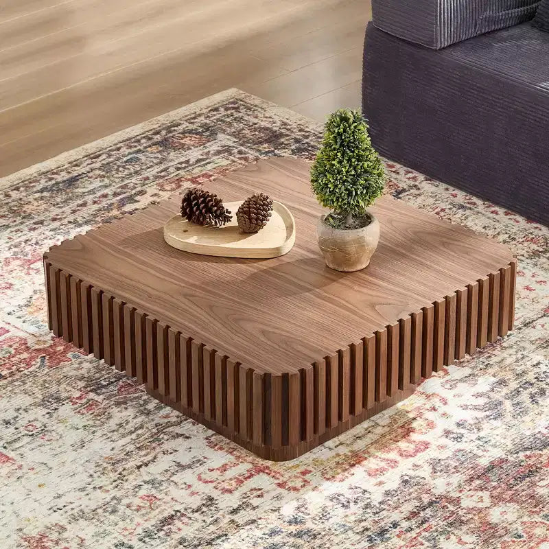 JVNOXK 31.5 Inch Modern Handcraft Drum Coffee Table Square Coffee Table for Living Room,with Sturdy MDF Pedesta,Walnut