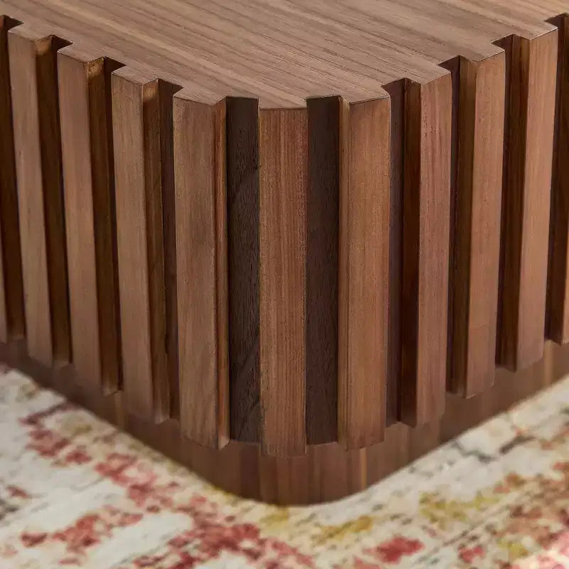 JVNOXK 31.5 Inch Modern Handcraft Drum Coffee Table Square Coffee Table for Living Room,with Sturdy MDF Pedesta,Walnut