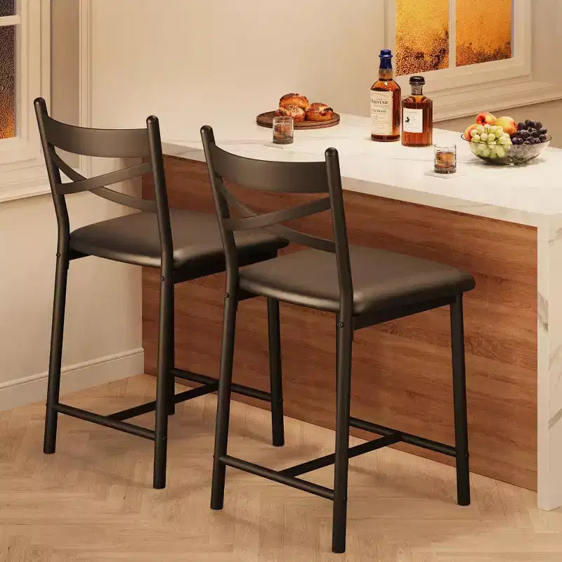 Bar Stools Set  Upholstered with Backrest & Footrest, Counter Height Barstools, Thick Cushion for Kitchen Island, Apartment, Counter Bar