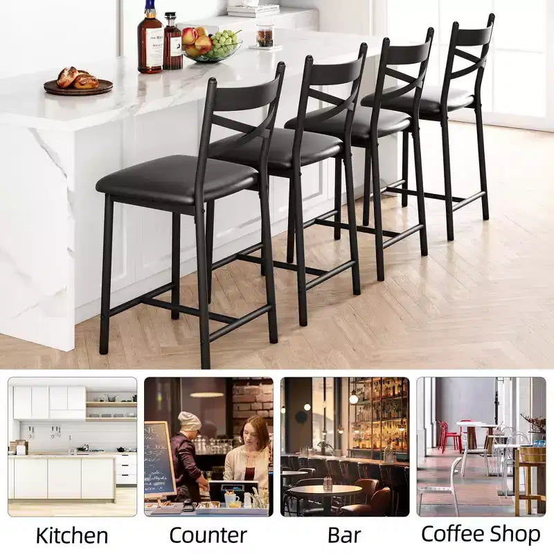 Lot de tabourets de bar rembourrés avec dossier et repose-pieds, tabourets de bar hauteur comptoir, coussin épais pour îlot de cuisine, appartement, bar de comptoir