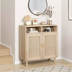 36.2 Buffet moderne en rotin. Deux portes en rotin et compartiments ouverts. Pieds en bois pour le rangement du salon et de la cuisine.