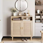 36.2 Buffet moderne en rotin. Deux portes en rotin et compartiments ouverts. Pieds en bois pour le rangement du salon et de la cuisine.