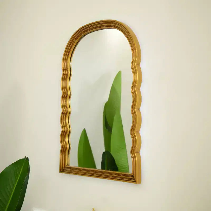 Miroir Mural Arqué Rétro 24 avec Cadre en PU Festonné, Miroir Décoratif avec 3 Températures de Couleur Réglables pour Salle de Bain ou Chambre à Coucher-Panipeachy