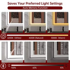 SUMERAIN LED Bathroom Vanity Mirror 20x28 Anti-Fog, Dimmable, 3 Color, Tempered Glass, Black Frame
