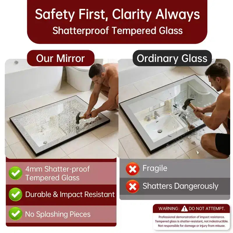 SUMERAIN LED Bathroom Vanity Mirror 20x28 Anti-Fog, Dimmable, 3 Color, Tempered Glass, Black Frame