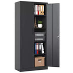 VIYET 72H Metal Garage Storage Cabinet, Black Lockable Steel Cabinet with 4 Adjustable Shelves & Doors for Home Office Pantry Classroom