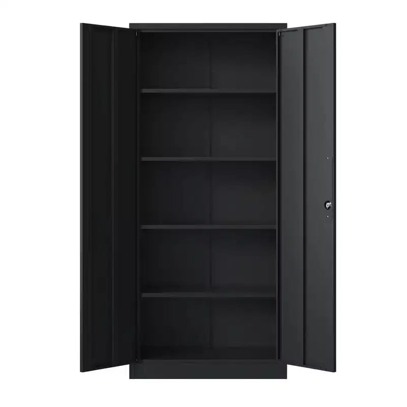 VIYET 72H Metal Garage Storage Cabinet, Black Lockable Steel Cabinet with 4 Adjustable Shelves & Doors for Home Office Pantry Classroom