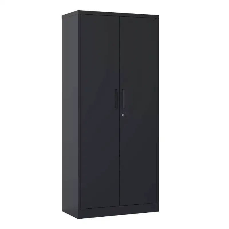 VIYET 72H Metal Garage Storage Cabinet, Black Lockable Steel Cabinet with 4 Adjustable Shelves & Doors for Home Office Pantry Classroom