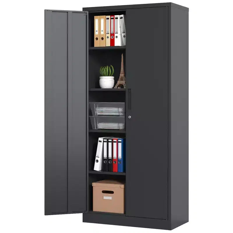 VIYET 72H Metal Garage Storage Cabinet, Black Lockable Steel Cabinet with 4 Adjustable Shelves & Doors for Home Office Pantry Classroom