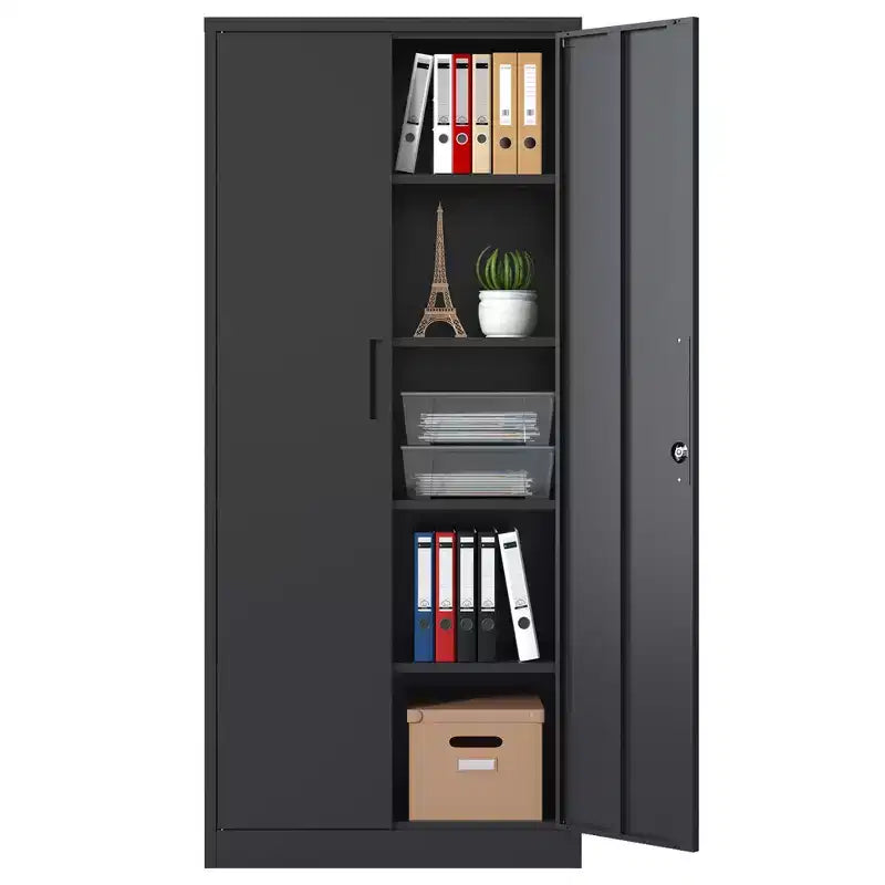 VIYET 72H Metal Garage Storage Cabinet, Black Lockable Steel Cabinet with 4 Adjustable Shelves & Doors for Home Office Pantry Classroom