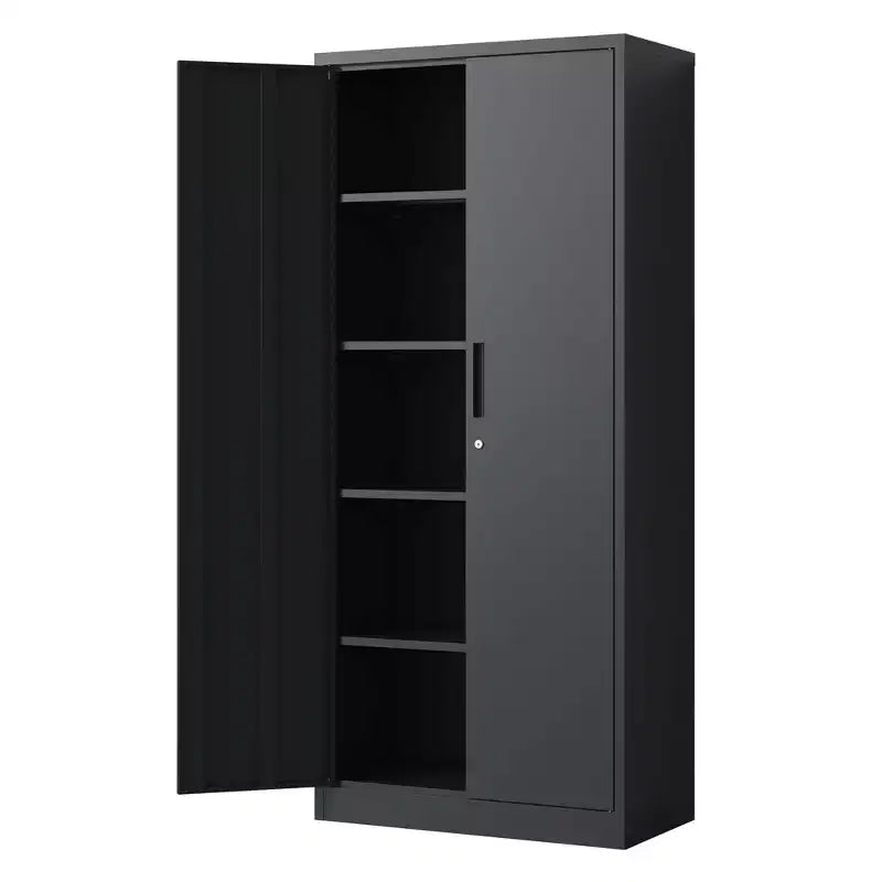 VIYET 72H Metal Garage Storage Cabinet, Black Lockable Steel Cabinet with 4 Adjustable Shelves & Doors for Home Office Pantry Classroom