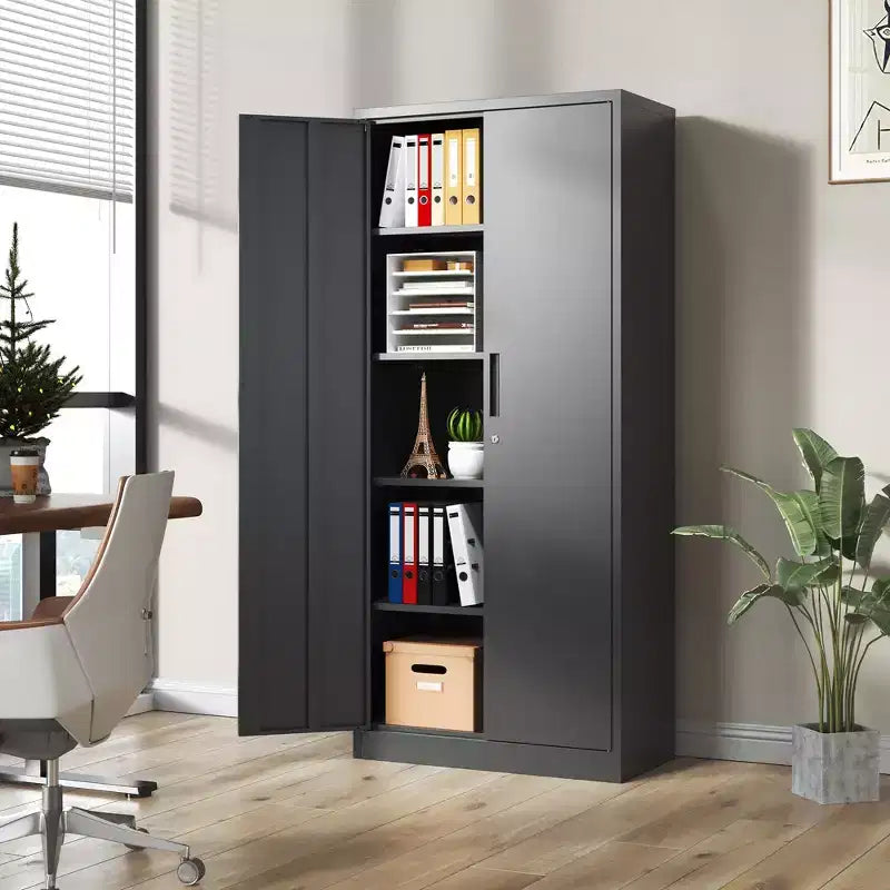 VIYET 72H Metal Garage Storage Cabinet, Black Lockable Steel Cabinet with 4 Adjustable Shelves & Doors for Home Office Pantry Classroom
