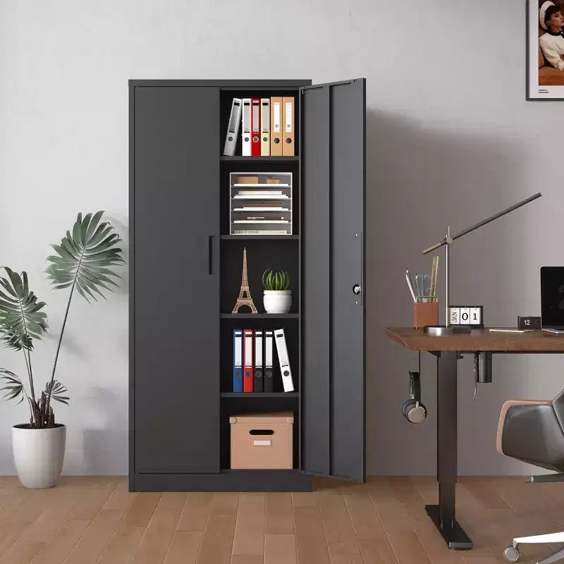 VIYET 72H Metal Garage Storage Cabinet, Black Lockable Steel Cabinet with 4 Adjustable Shelves & Doors for Home Office Pantry Classroom