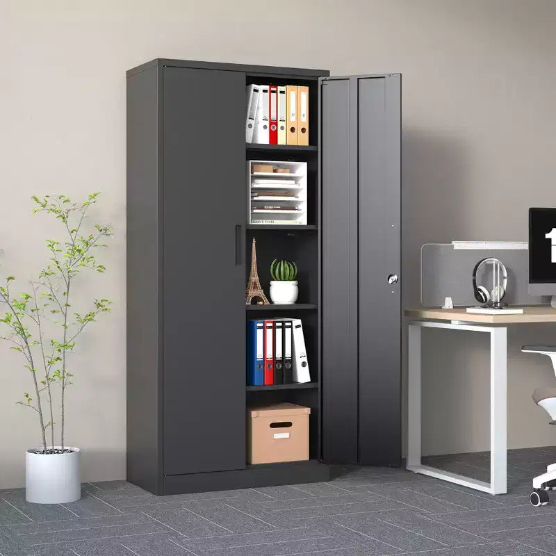 VIYET 72H Metal Garage Storage Cabinet, Black Lockable Steel Cabinet with 4 Adjustable Shelves & Doors for Home Office Pantry Classroom
