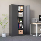 VIYET 72H Metal Garage Storage Cabinet, Black Lockable Steel Cabinet with 4 Adjustable Shelves & Doors for Home Office Pantry Classroom