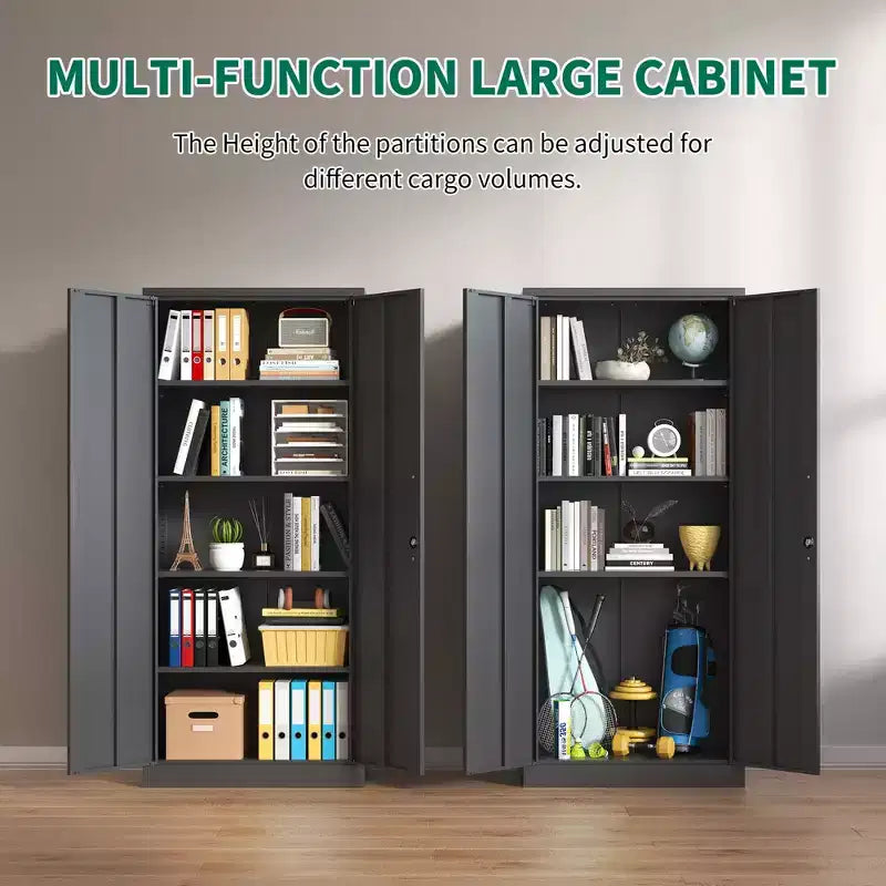VIYET 72H Metal Garage Storage Cabinet, Black Lockable Steel Cabinet with 4 Adjustable Shelves & Doors for Home Office Pantry Classroom