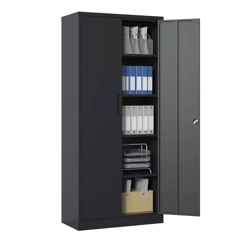 VIYET 72H Metal Garage Storage Cabinet, Black Lockable Steel Cabinet with 4 Adjustable Shelves & Doors for Home Office Pantry Classroom