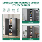 VIYET 72H Metal Garage Storage Cabinet, Black Lockable Steel Cabinet with 4 Adjustable Shelves & Doors for Home Office Pantry Classroom