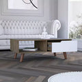 Dark Brown White Bull Coffee Table 2.0, One Drawer Four Stylish Legs Open Shelf High Quality Living Room Table