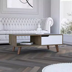 Dark Brown White Bull Coffee Table 2.0, One Drawer Four Stylish Legs Open Shelf High Quality Living Room Table