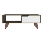 Dark Brown White Bull Coffee Table 2.0, One Drawer Four Stylish Legs Open Shelf High Quality Living Room Table