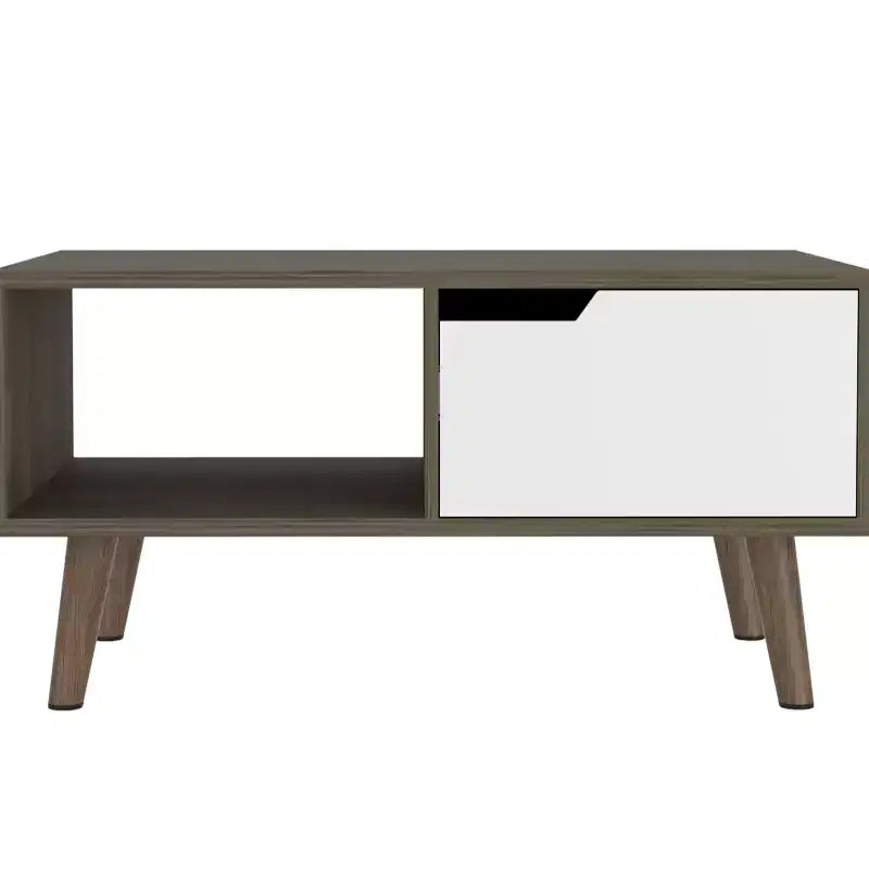Dark Brown White Bull Coffee Table 2.0, One Drawer Four Stylish Legs Open Shelf High Quality Living Room Table