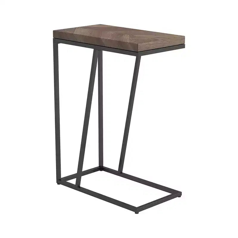 Table d'appoint rustique en chevrons de tabac noir sablé, table basse de salon moderne avec pieds en métal de style industriel