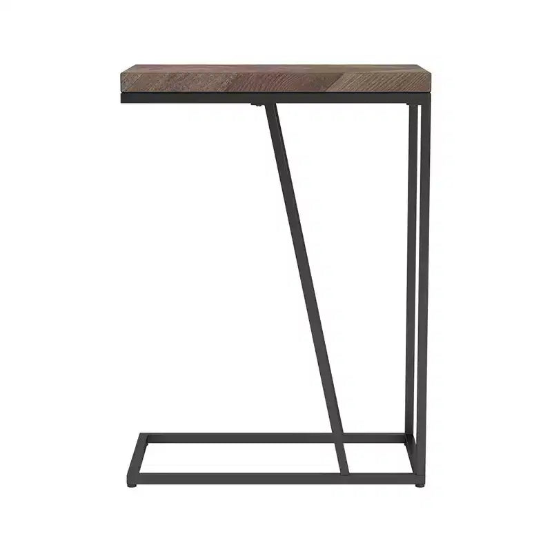 Table d'appoint rustique en chevrons de tabac noir sablé, table basse de salon moderne avec pieds en métal de style industriel