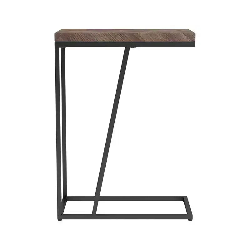 Table d'appoint rustique en chevrons de tabac noir sablé, table basse de salon moderne avec pieds en métal de style industriel
