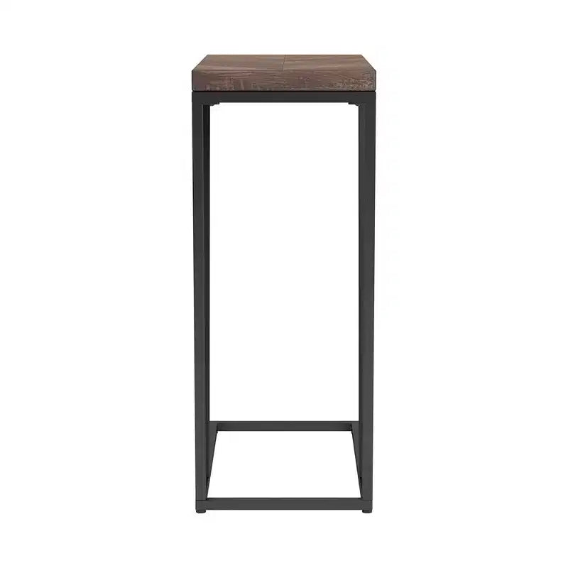 Table d'appoint rustique en chevrons de tabac noir sablé, table basse de salon moderne avec pieds en métal de style industriel