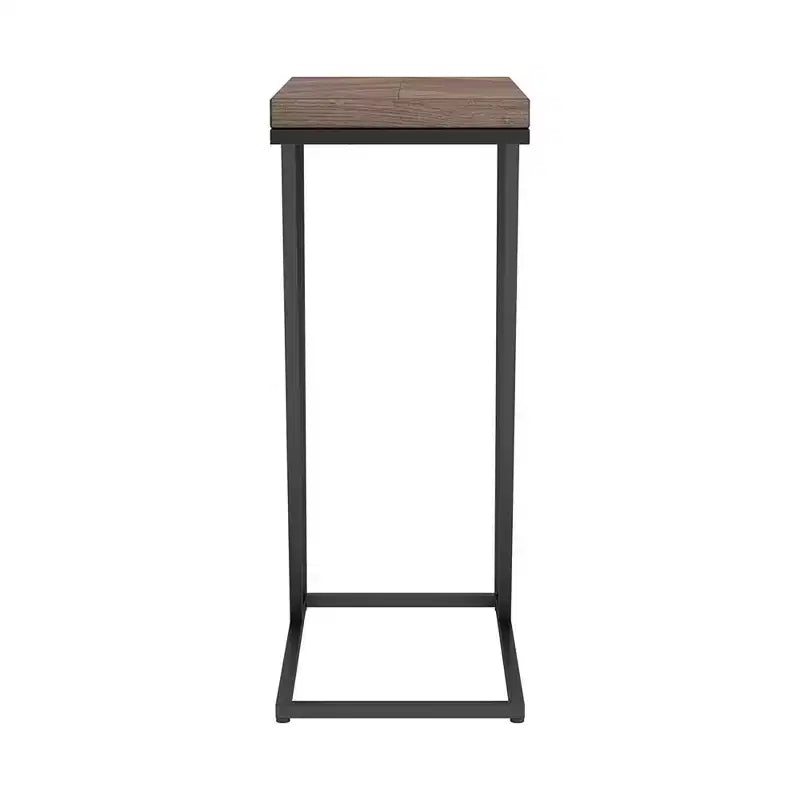 Table d'appoint rustique en chevrons de tabac noir sablé, table basse de salon moderne avec pieds en métal de style industriel