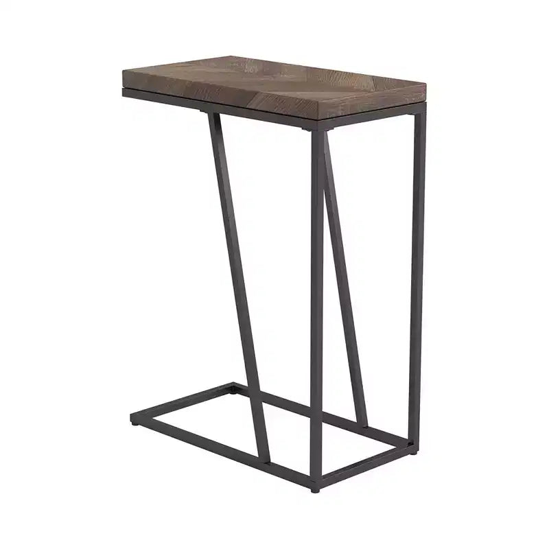 Table d'appoint rustique en chevrons de tabac noir sablé, table basse de salon moderne avec pieds en métal de style industriel