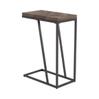 Table d'appoint rustique en chevrons de tabac noir sablé, table basse de salon moderne avec pieds en métal de style industriel