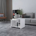 White Modern Coffee Table with Open Storage, Three-Shelf Rectangular Sleek Organizer Display Table for Living Room