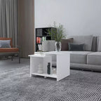 White Modern Coffee Table with Open Storage, Three-Shelf Rectangular Sleek Organizer Display Table for Living Room