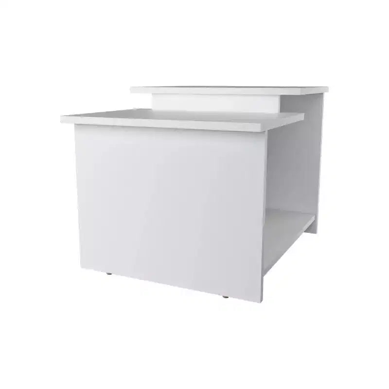 Table basse blanche moderne avec rangement ouvert, table d'appoint rectangulaire à trois étagères pour salon