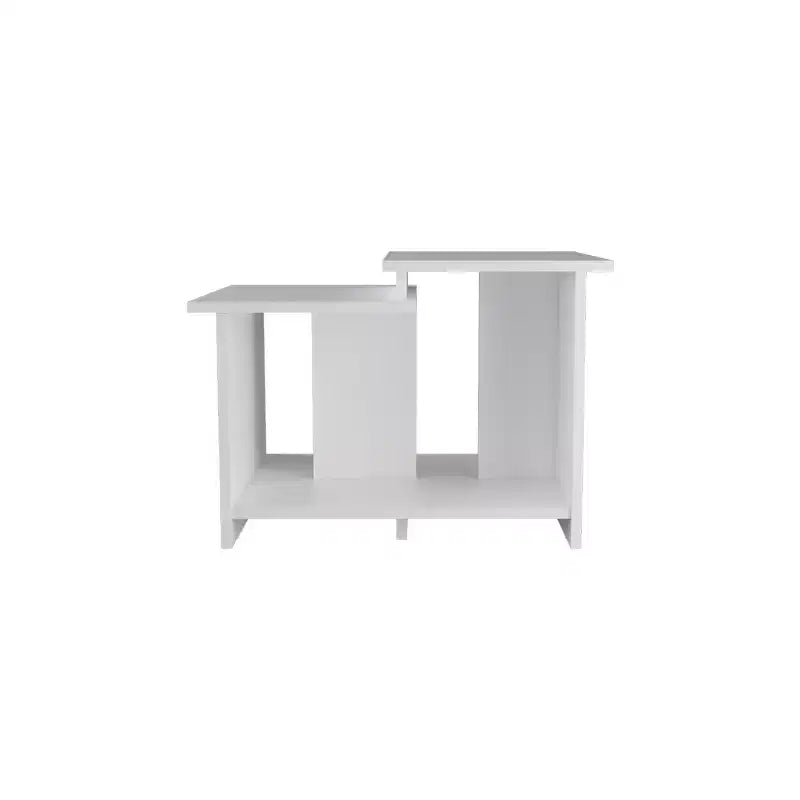 Table basse blanche moderne avec rangement ouvert, table d'appoint rectangulaire à trois étagères pour salon