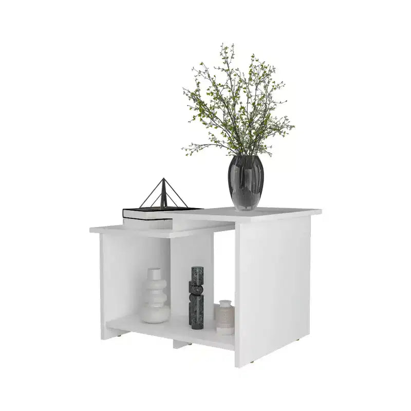 Table basse blanche moderne avec rangement ouvert, table d'appoint rectangulaire à trois étagères pour salon