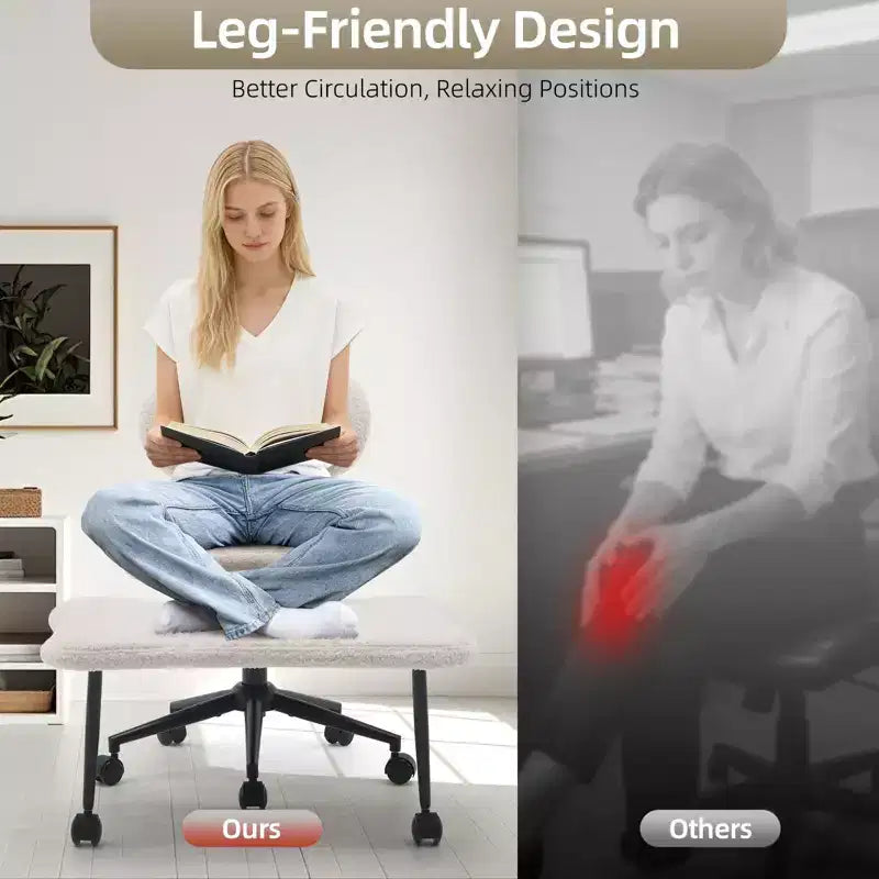 Chaise de bureau ergonomique COZONY pour jambes croisées – Chaise de méditation pivotante à 360° avec roulettes, hauteur réglable pour la méditation, le TDAH et le yoga, cuir PU, noir